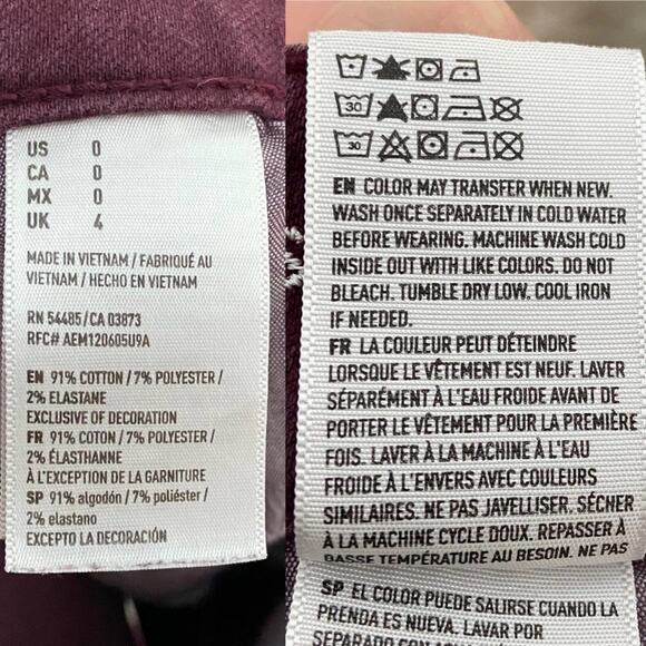 American Eagle Outfitters Hi-Rise Shortie Shorts Burgundy Denim Preppy Size 0 - Picture 9 of 10